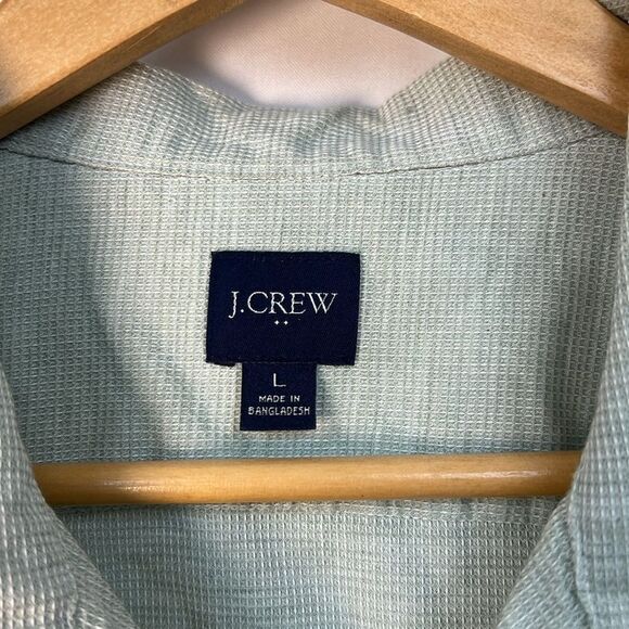 J. Crew Factory BZ120 Dobby Textured Short sleeve Camp Shirt large NWOT Green - Picture 6 of 10